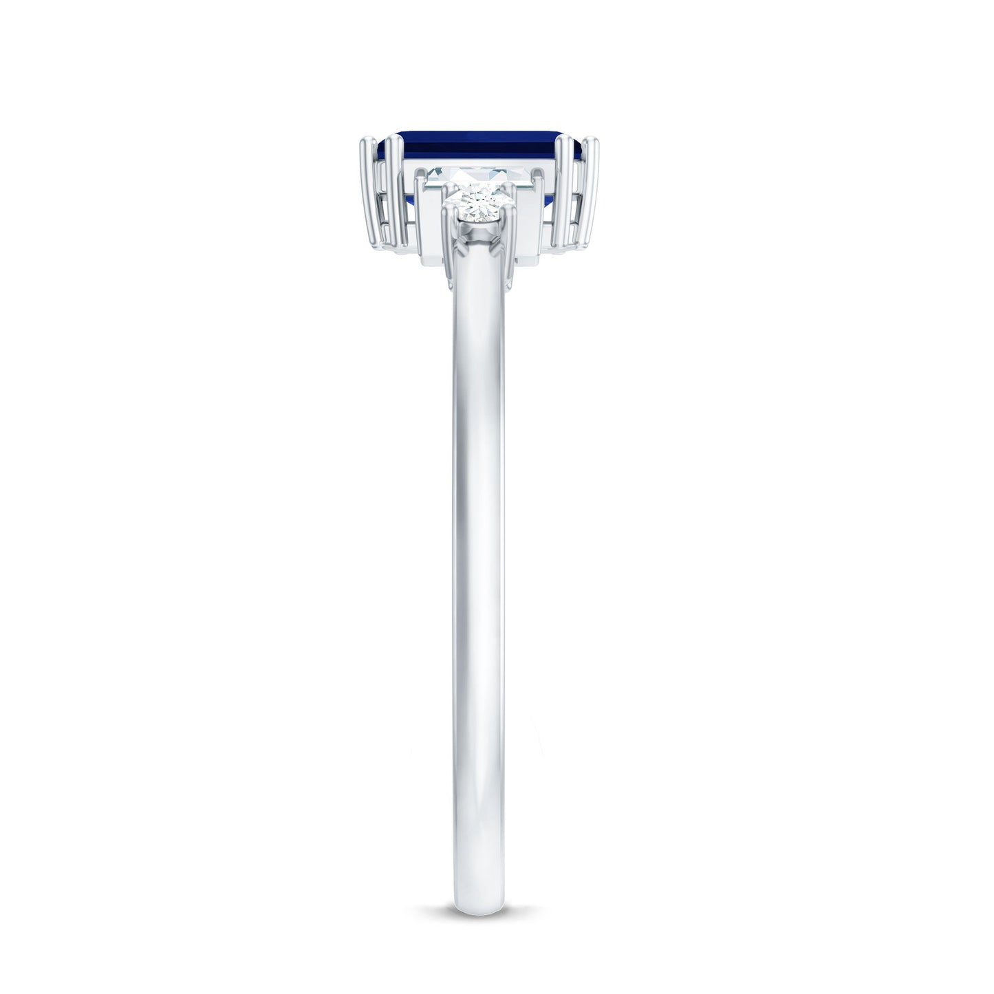 Certified 1.75 Carat Lab Grown Blue Sapphire Emerald Cut Engagement Ring with Diamond