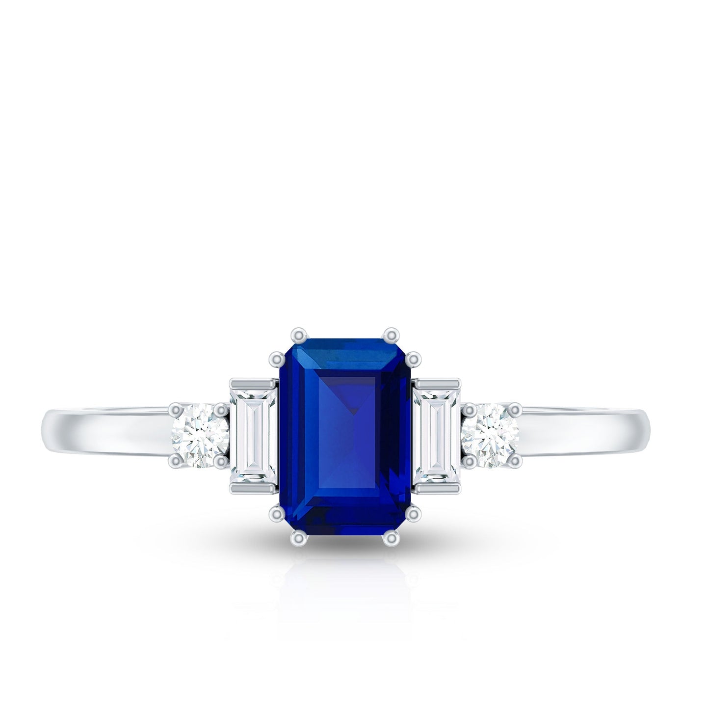 Certified 1.75 Carat Lab Grown Blue Sapphire Emerald Cut Engagement Ring with Diamond