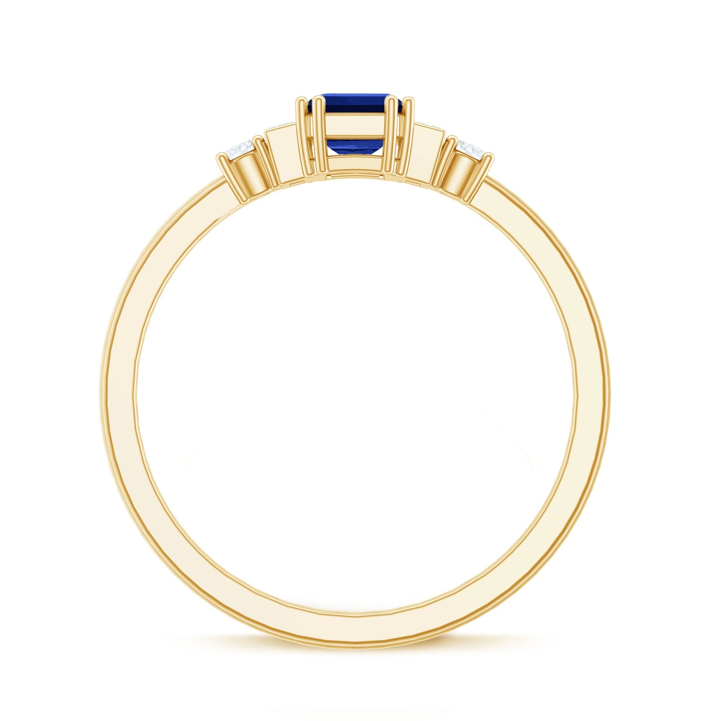 Certified 1.75 Carat Lab Grown Blue Sapphire Emerald Cut Engagement Ring with Diamond