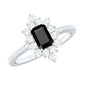 Vintage Style 1.6 Carat Lab Grown Black and White Diamond Emerald Cut Engagement Ring