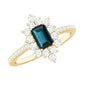 0.7 Carat Emerald Cut London Blue Topaz Antique Looking Engagement Ring with Diamond Halo
