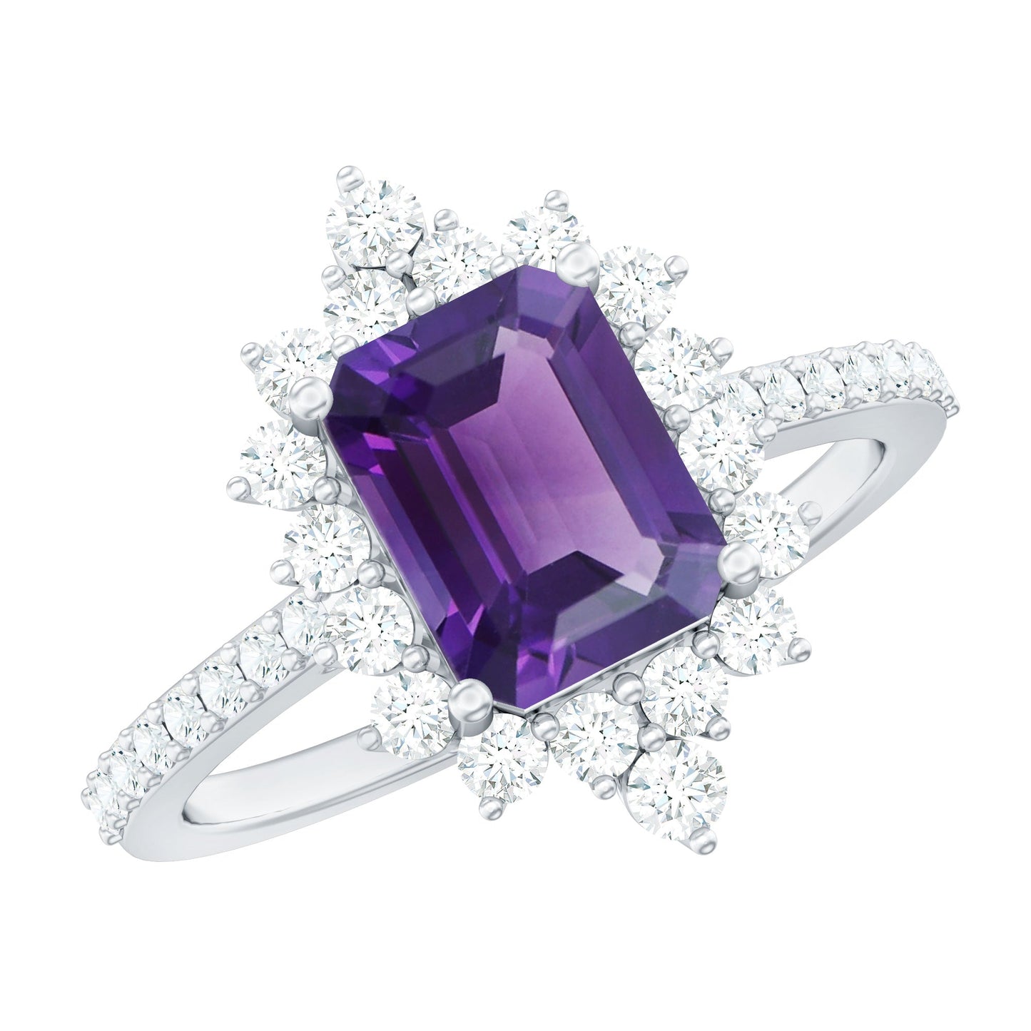 Vintage Style 1.4 Carat Emerald Cut Amethyst Engagement Ring with Diamonds