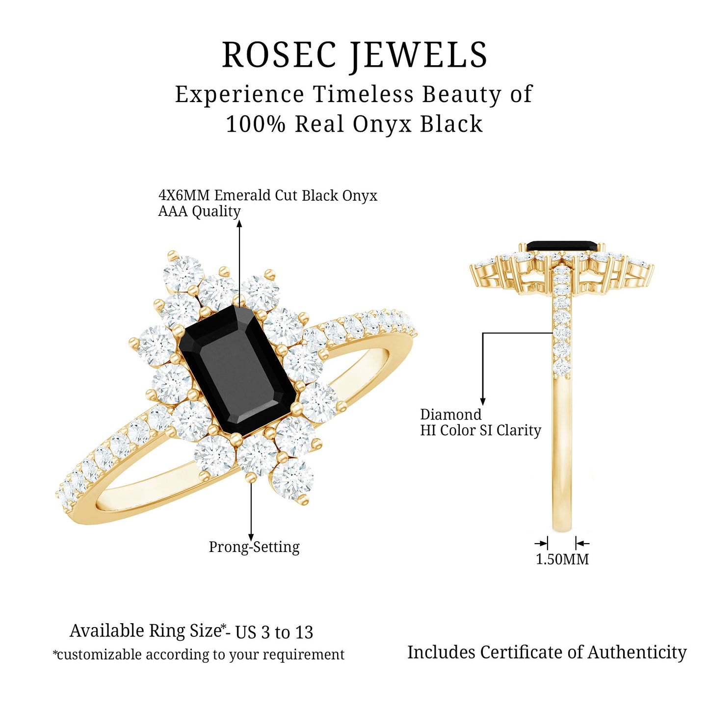 Vintage Inspired Black Onyx Engagement Ring with Diamond Halo
