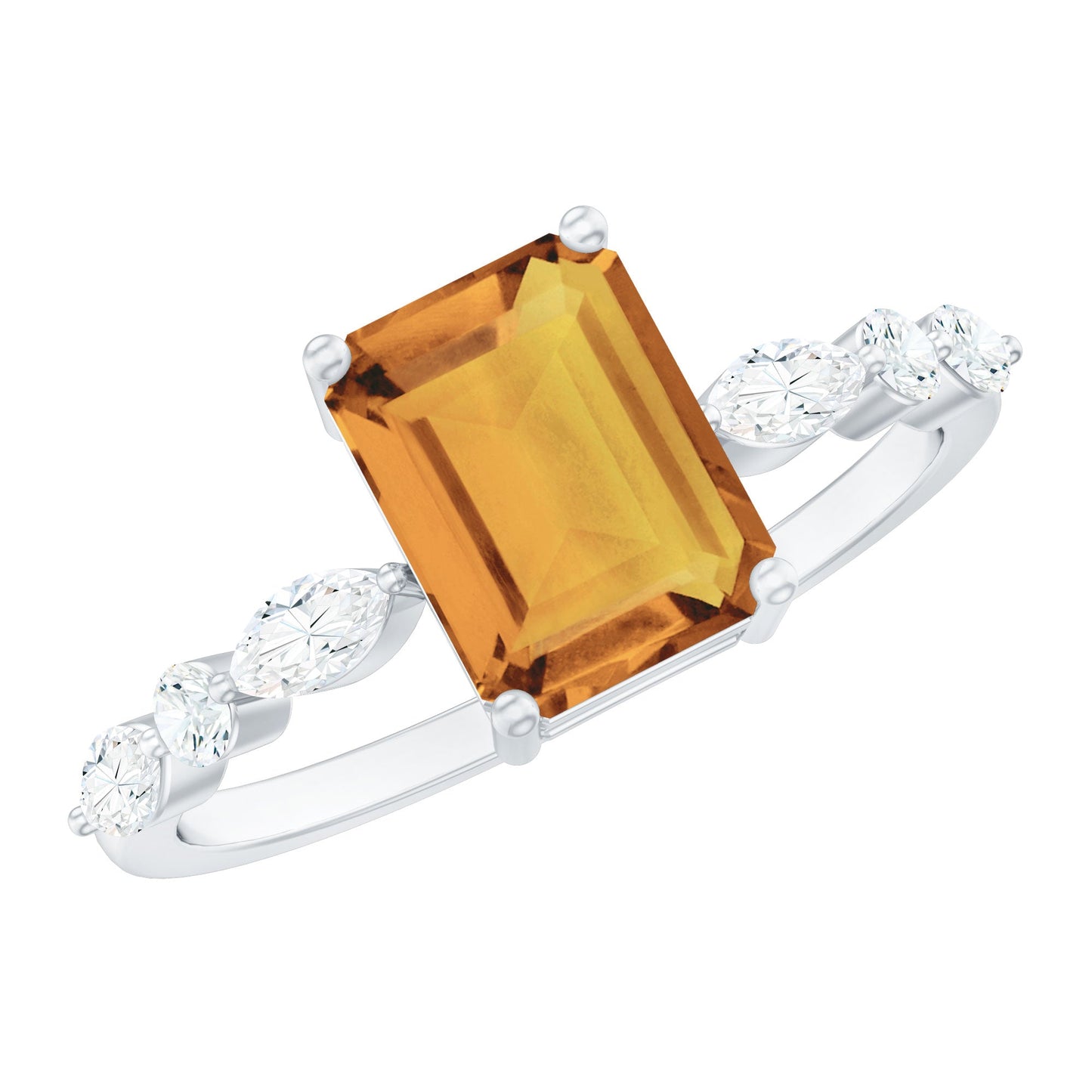 Certified Real Citrine Emerald Cut Engagement Ring with Diamond