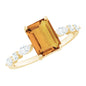 Certified Real Citrine Emerald Cut Engagement Ring with Diamond