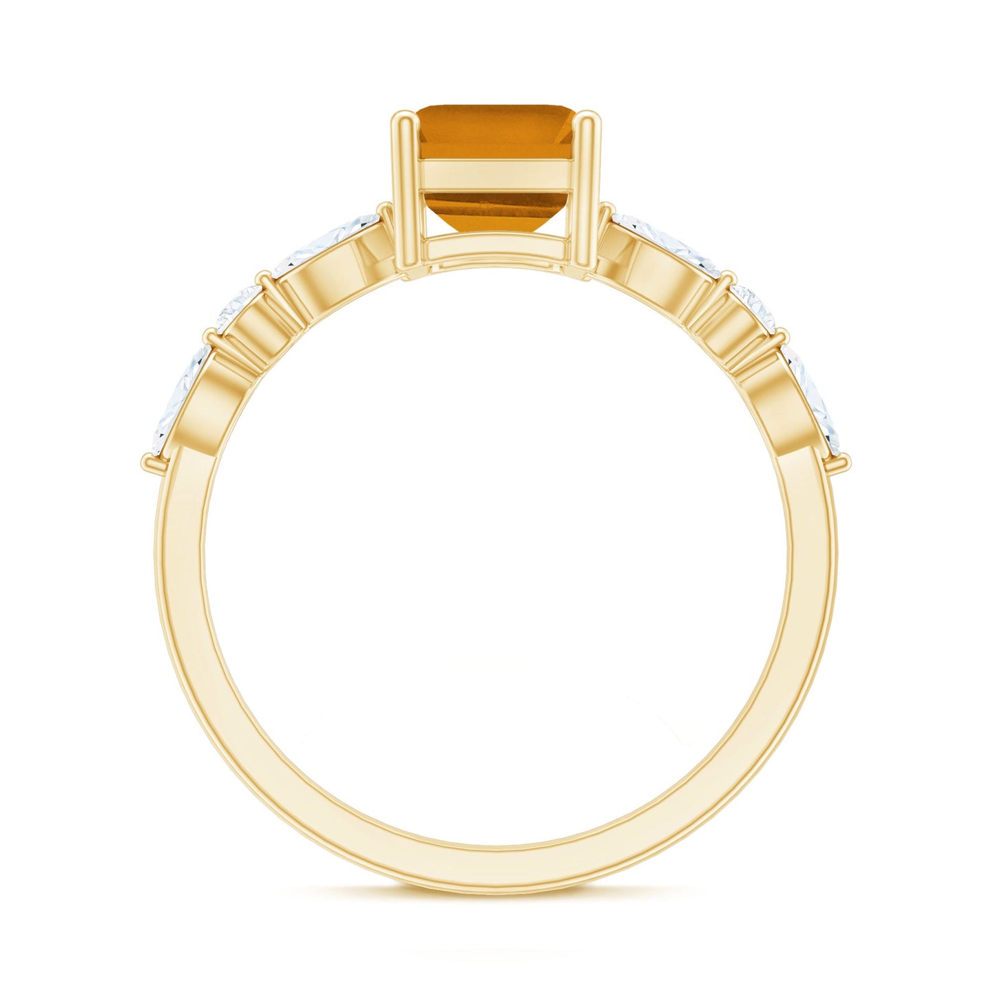Certified Real Citrine Emerald Cut Engagement Ring with Diamond