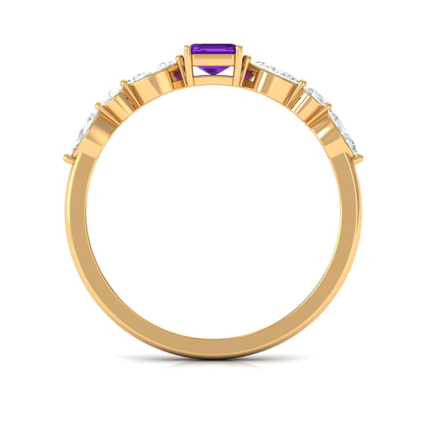 Genuine 1.4 Carat Amethyst Emerald Cut Engagement Ring with Diamond