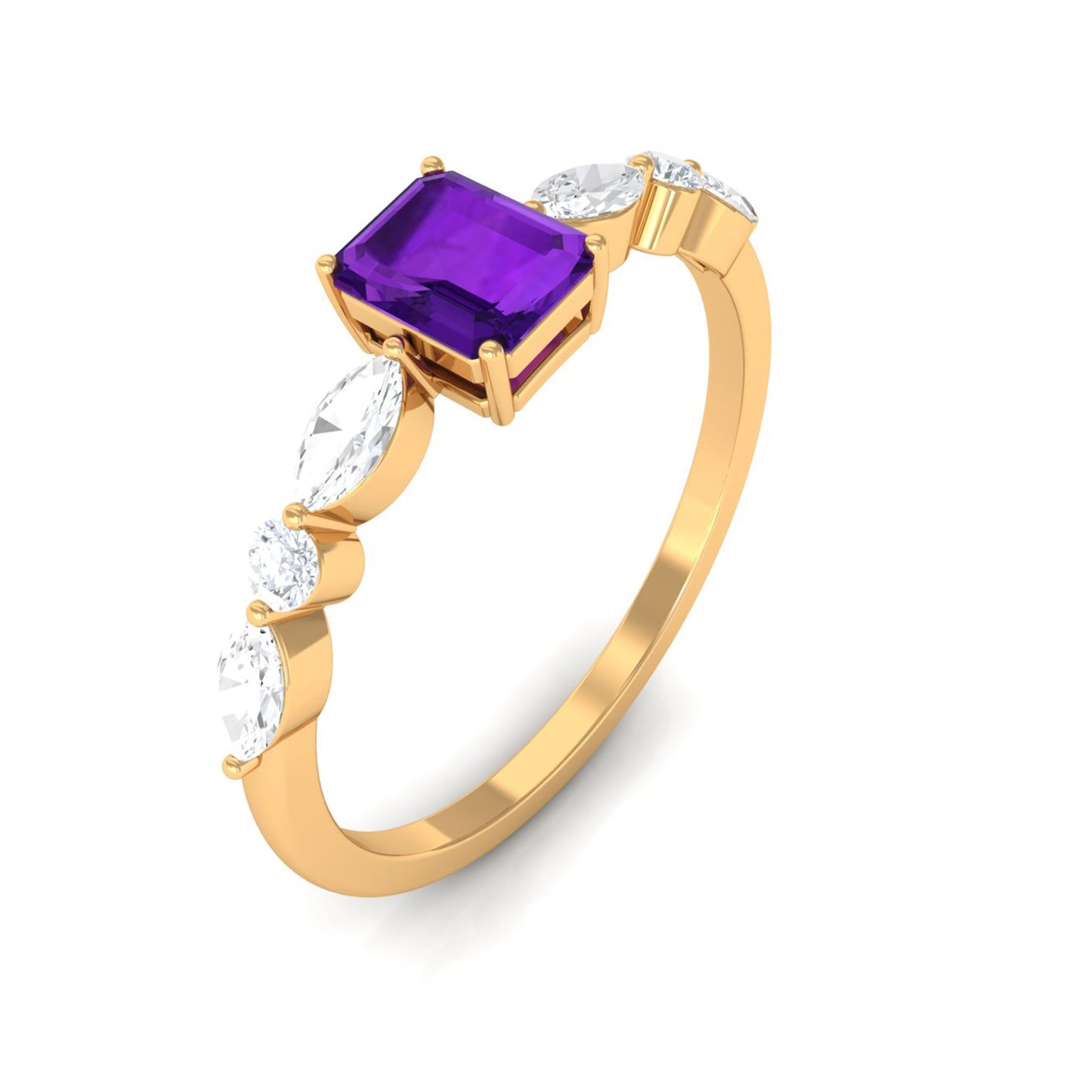 Genuine 1.4 Carat Amethyst Emerald Cut Engagement Ring with Diamond