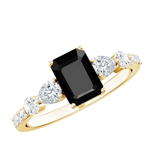 Certified 1.6 Carat Lab Grown Black Diamond Emerald Cut Engagement Ring with Side Stones