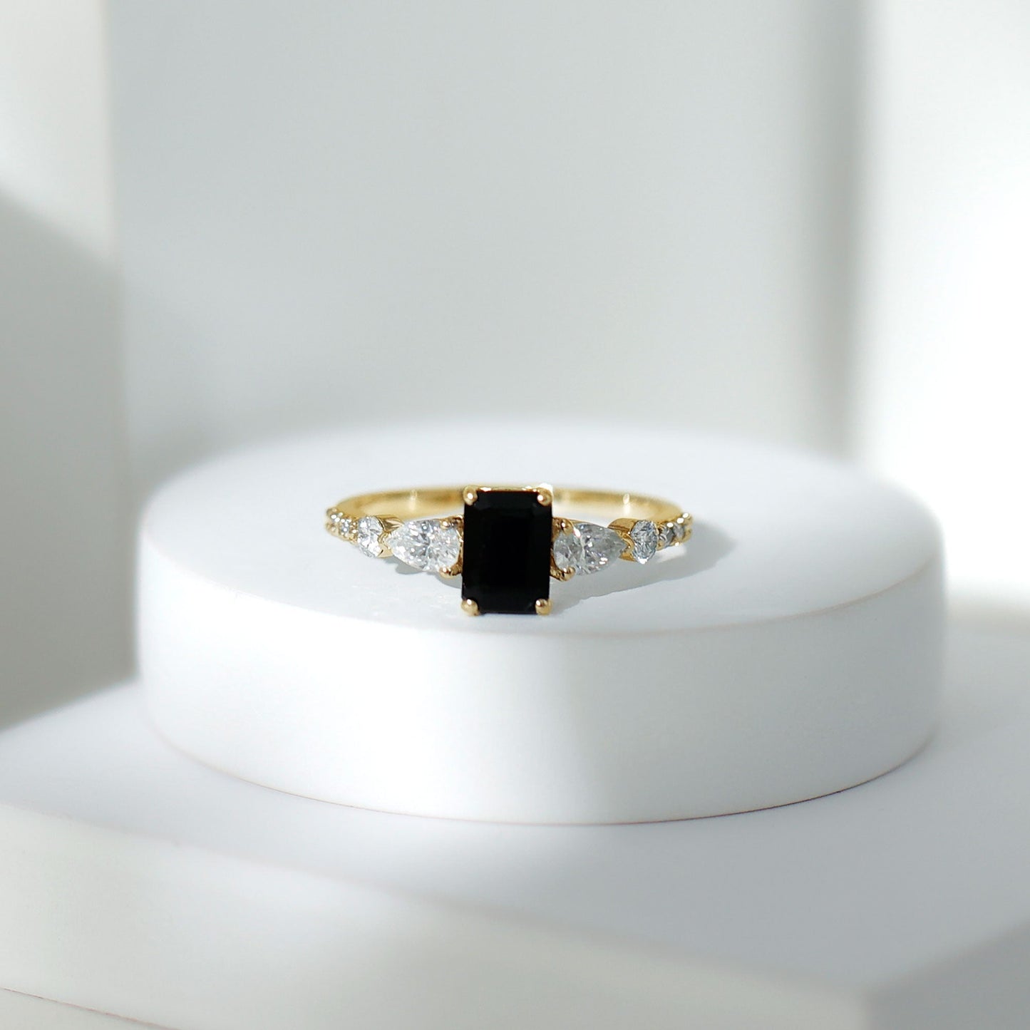 Certified 1.6 Carat Lab Grown Black Diamond Emerald Cut Engagement Ring with Side Stones