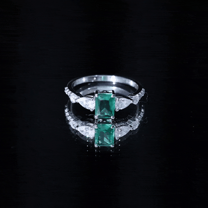 Certified Lab Grown Emerald Cut Emerald Engagement Ring with Side Stones