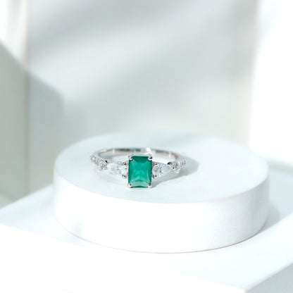 Certified Lab Grown Emerald Cut Emerald Engagement Ring with Side Stones