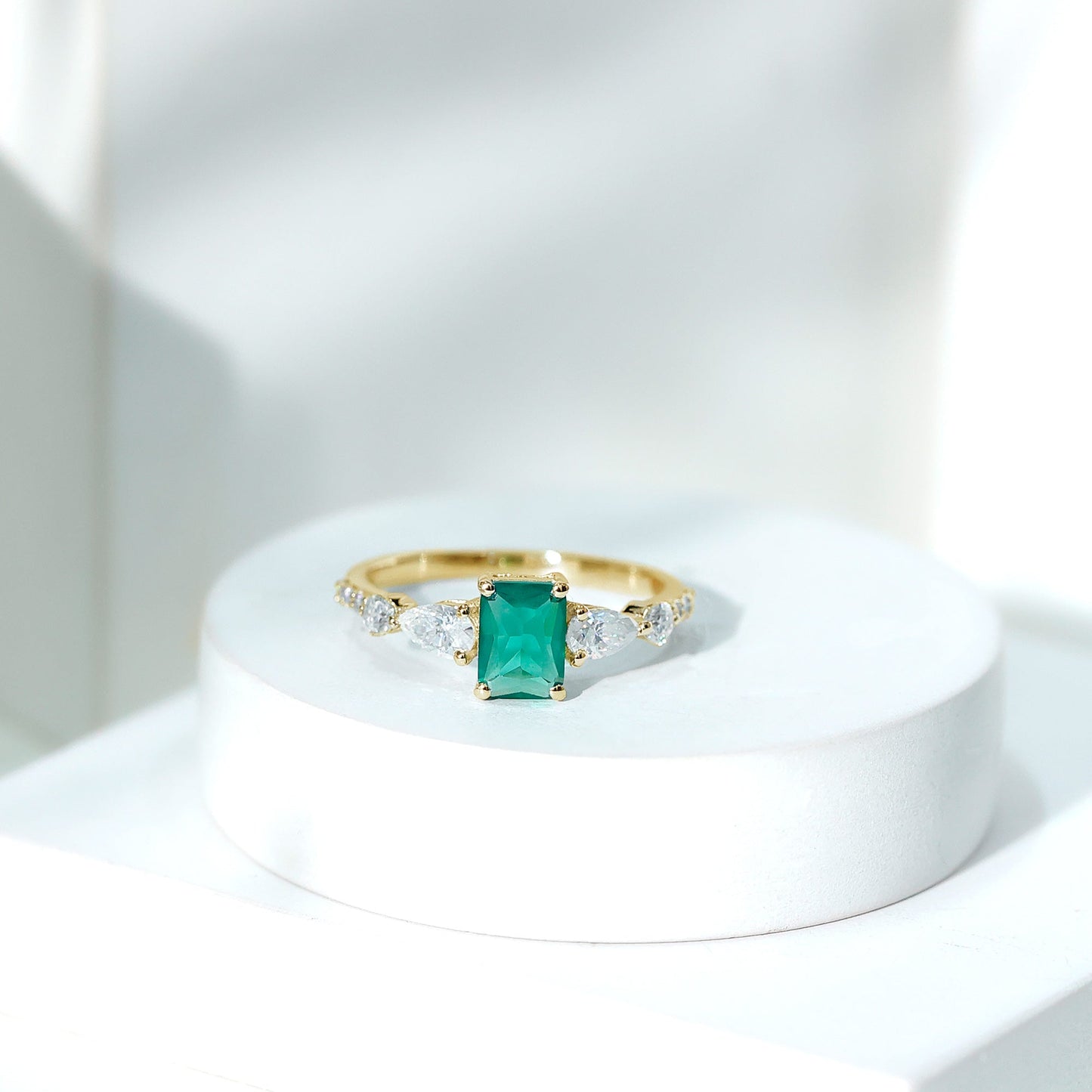 Certified Lab Grown Emerald Cut Emerald Engagement Ring with Side Stones