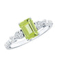 Natural 1.8 Carat Peridot Emerald Cut Engagement Ring with Side Stones
