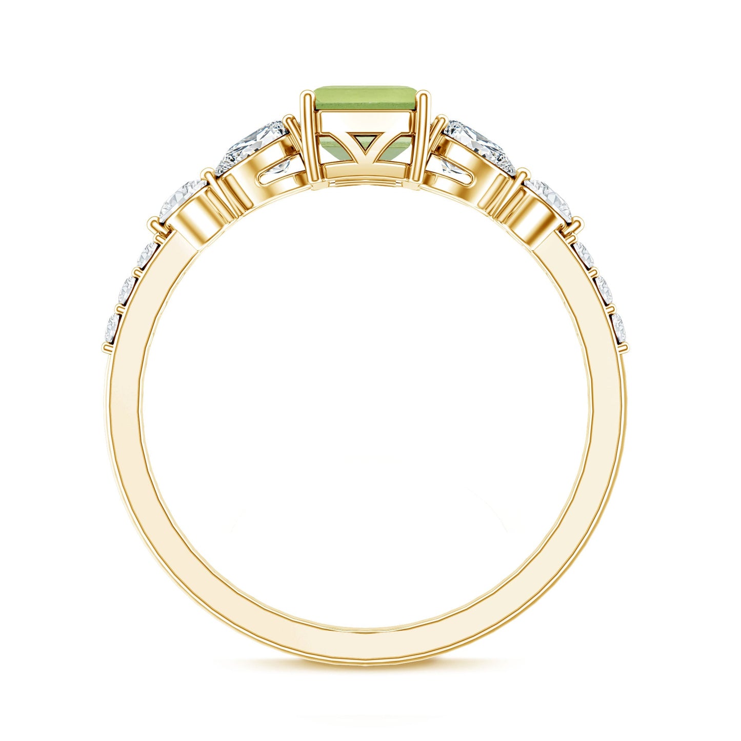 Natural 1.8 Carat Peridot Emerald Cut Engagement Ring with Side Stones