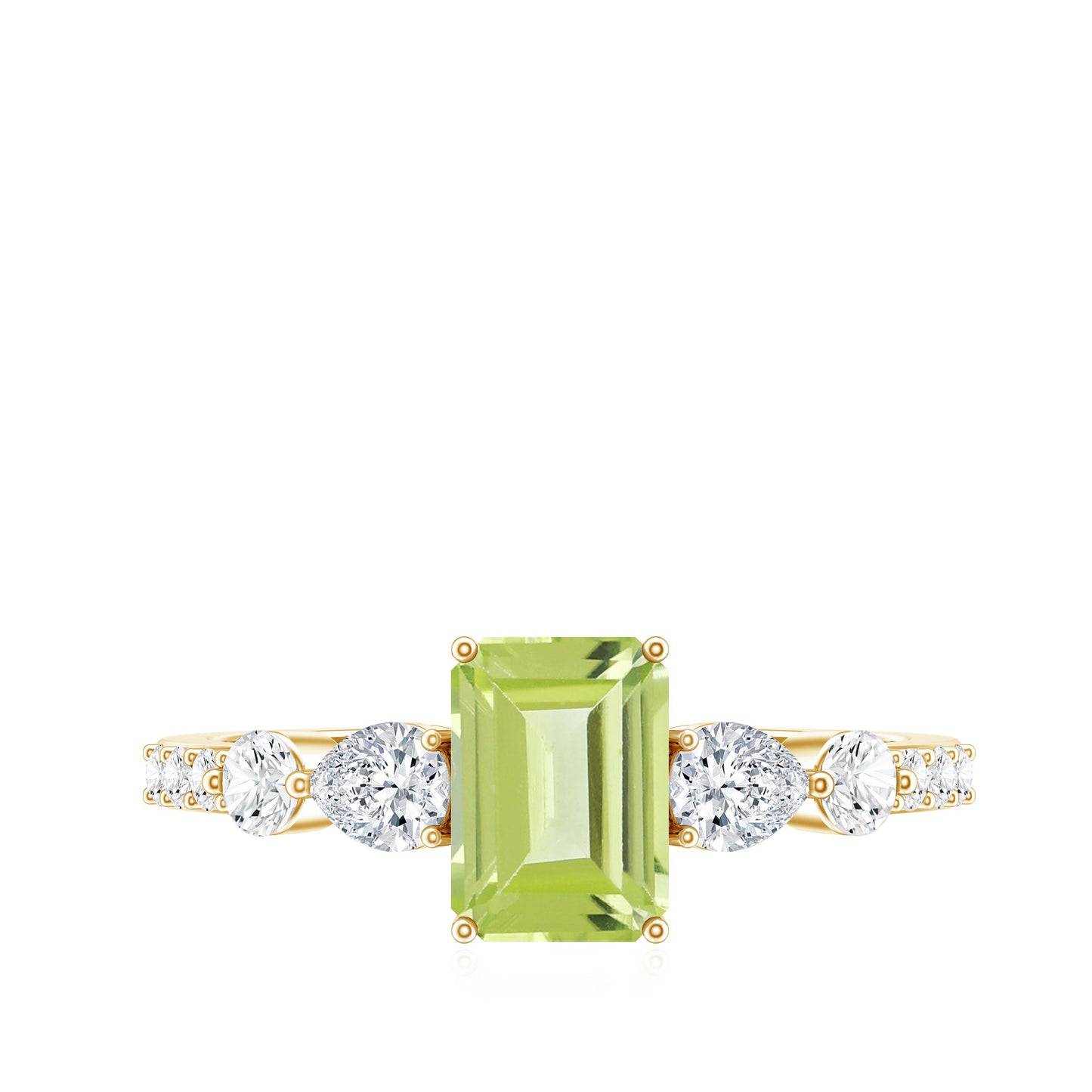 Natural 1.8 Carat Peridot Emerald Cut Engagement Ring with Side Stones