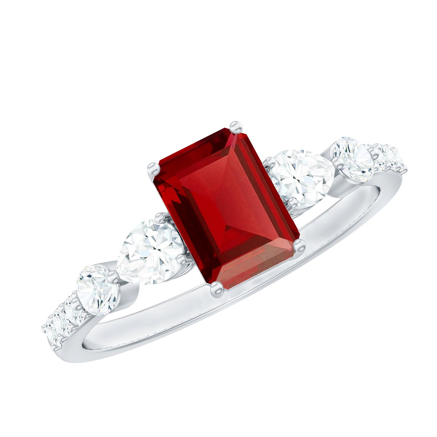 Certified 2.2 Carat Lab Grown Ruby Emerald Cut Engagement Ring with Side Stones
