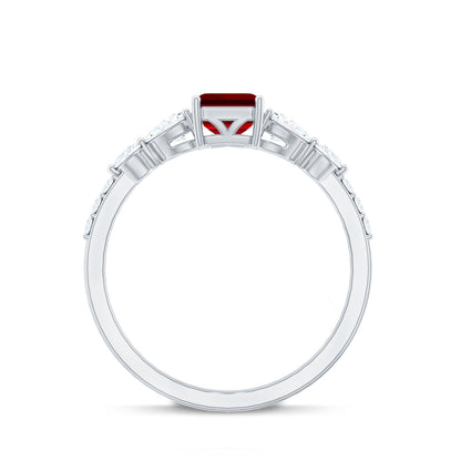 Certified 2.2 Carat Lab Grown Ruby Emerald Cut Engagement Ring with Side Stones