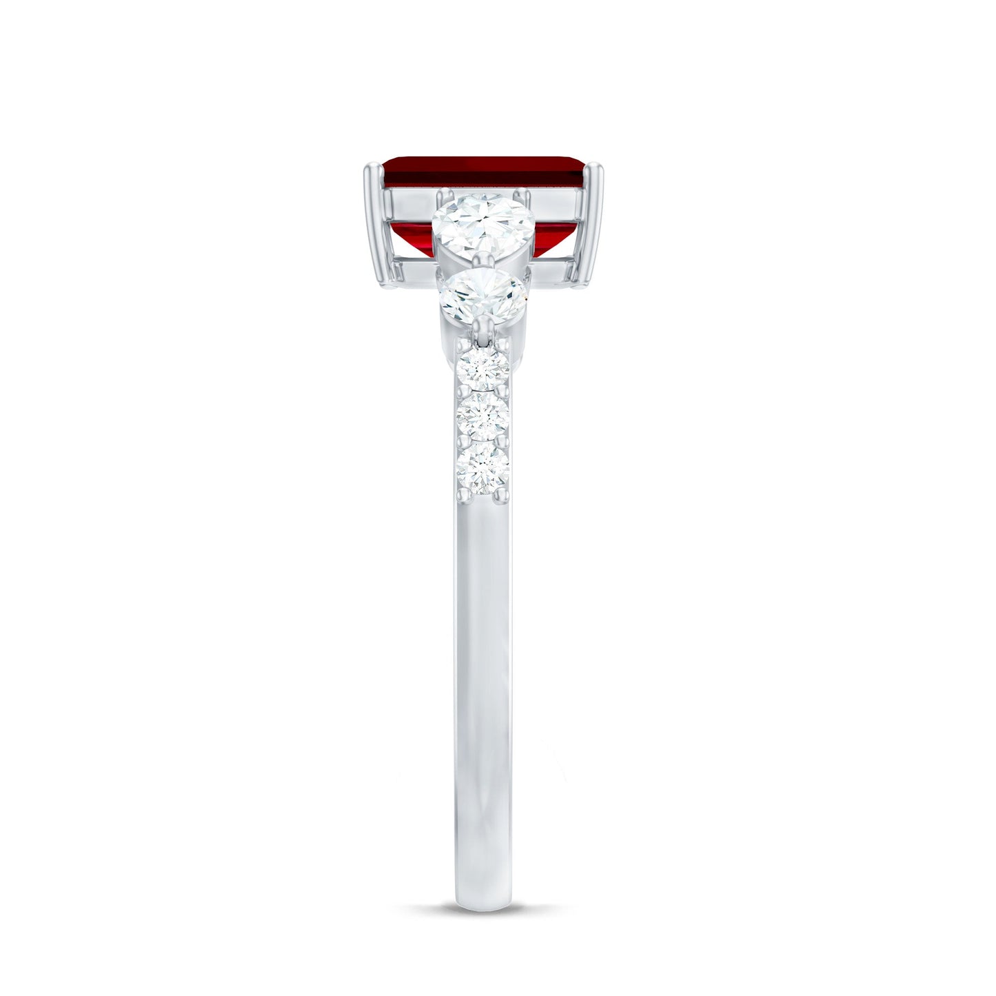 Certified 2.2 Carat Lab Grown Ruby Emerald Cut Engagement Ring with Side Stones