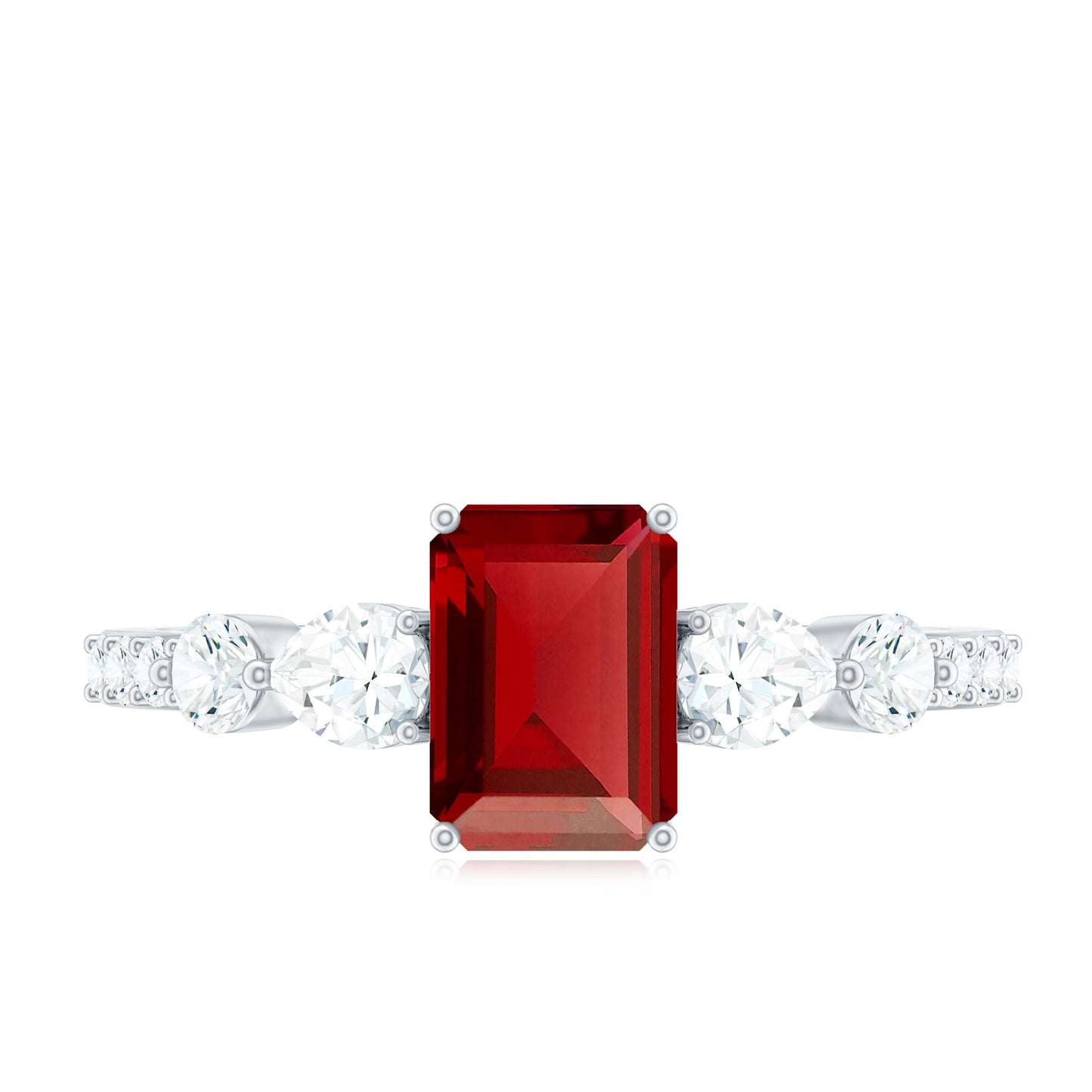 Certified 2.2 Carat Lab Grown Ruby Emerald Cut Engagement Ring with Side Stones