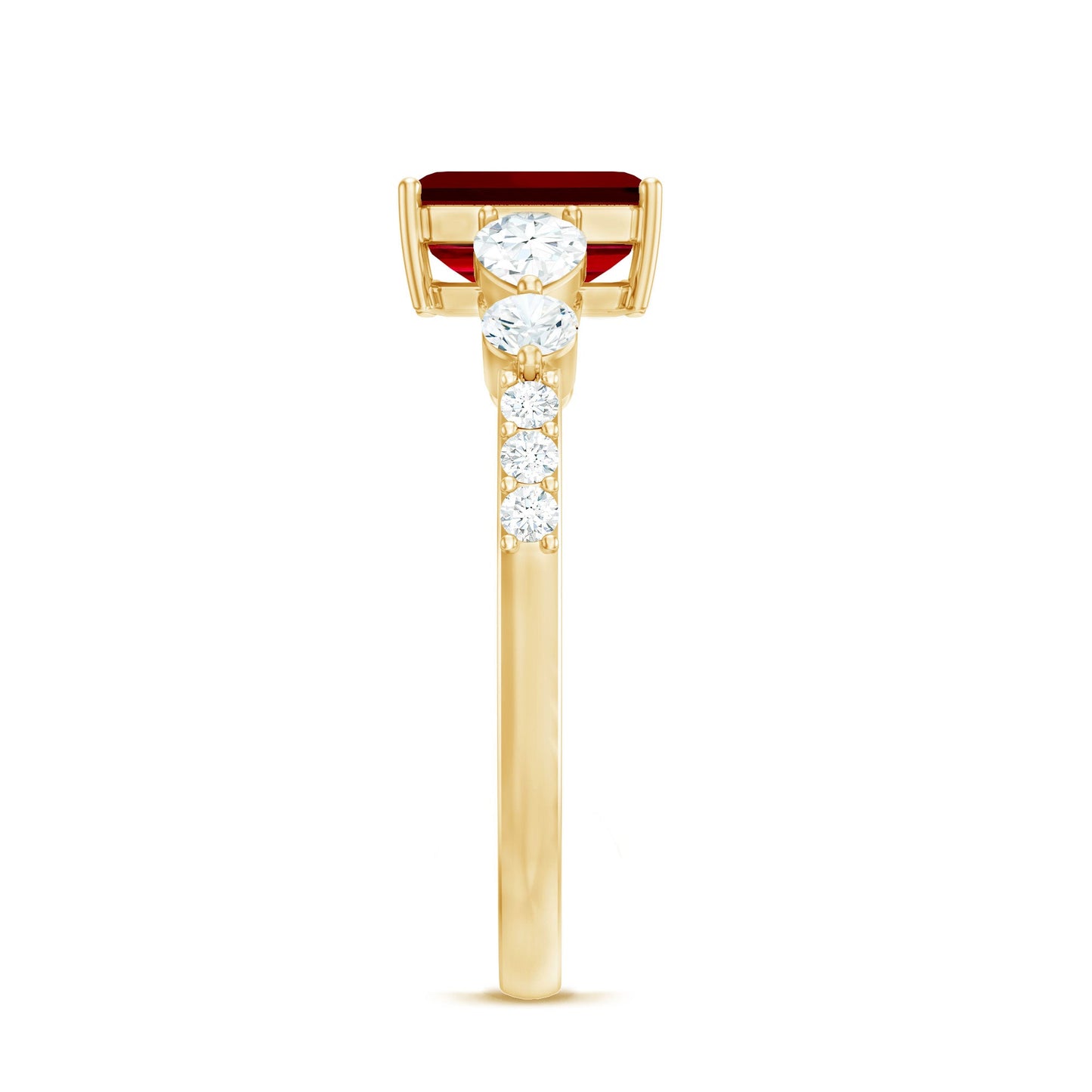 Certified 2.2 Carat Lab Grown Ruby Emerald Cut Engagement Ring with Side Stones