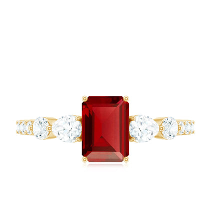 Certified 2.2 Carat Lab Grown Ruby Emerald Cut Engagement Ring with Side Stones