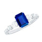 Certified 1.75 Carat Lab Grown Blue Sapphire Emerald Cut Engagement Ring with Diamond Side Stones