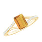 Real Citrine Emerald Cut Engagement Ring with Diamond Split Shank