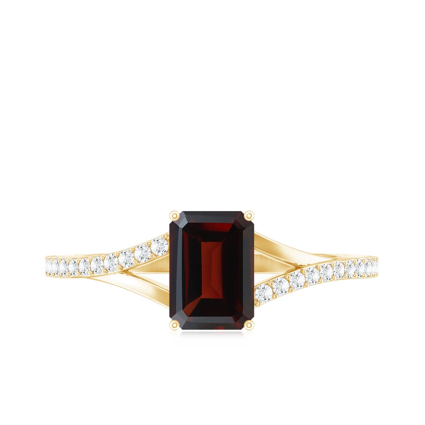 Certified Natural Garnet Emerald Cut Engagement Ring with Diamond Split Shank