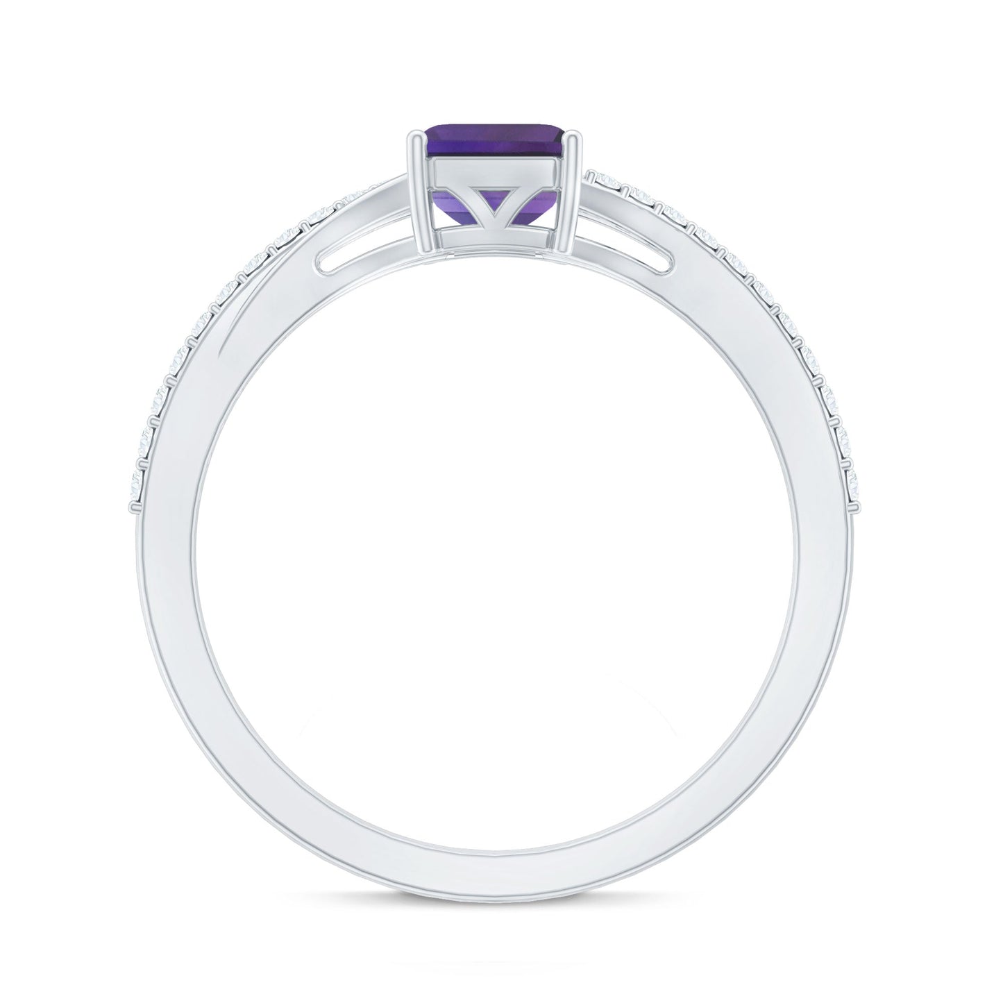 1.4 Carat Amethyst Emerald Cut Engagement Ring with Diamond Split Shank