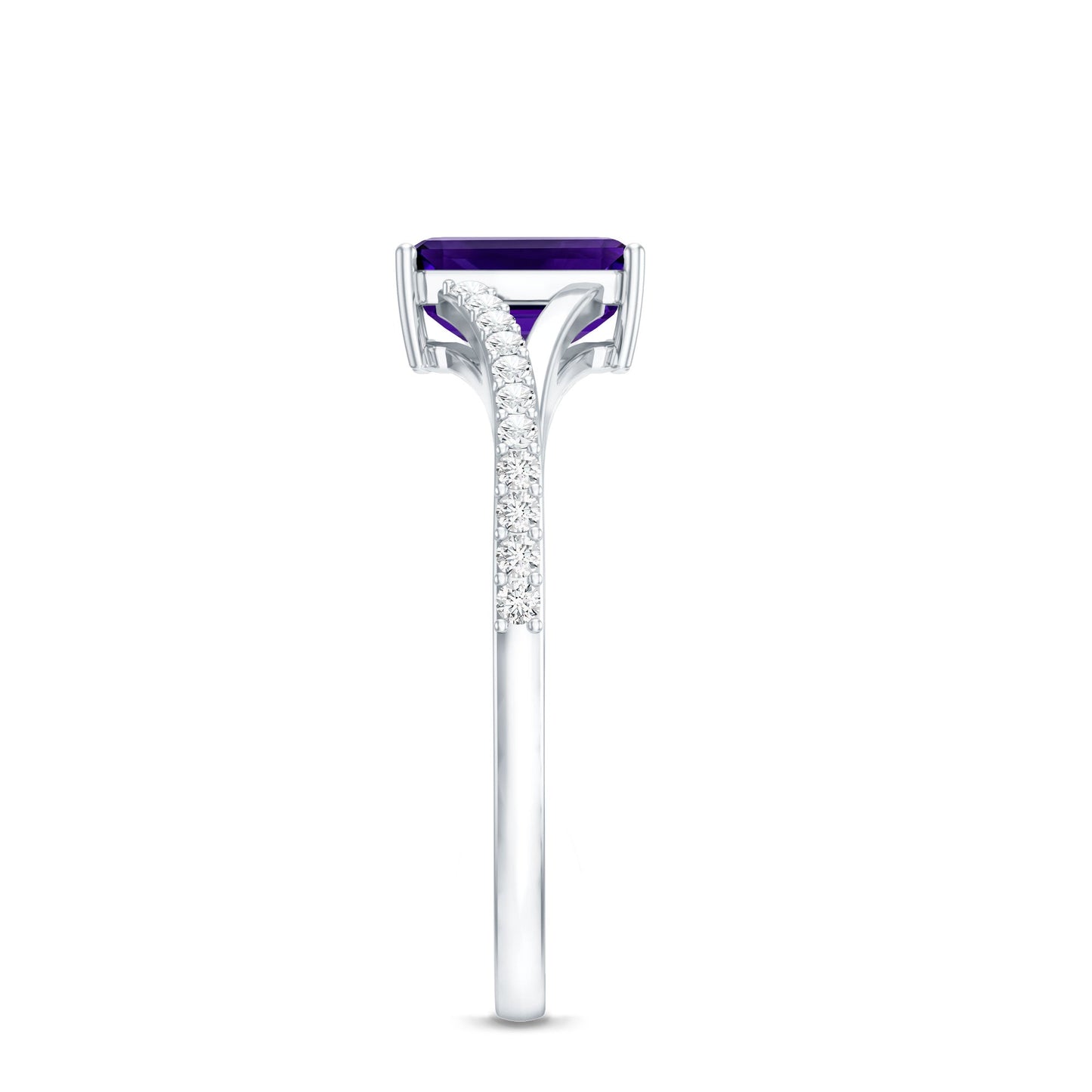 1.4 Carat Amethyst Emerald Cut Engagement Ring with Diamond Split Shank