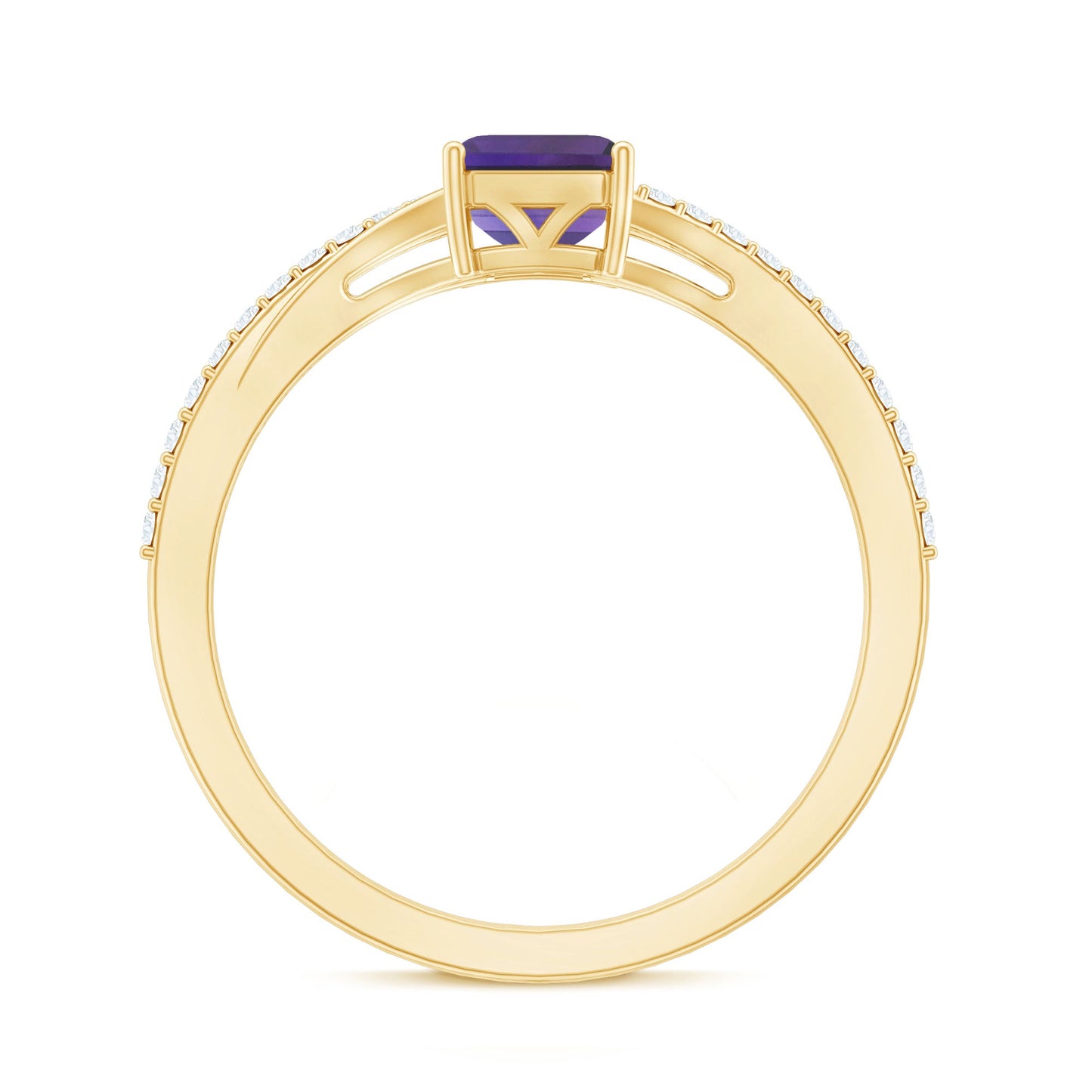 1.4 Carat Amethyst Emerald Cut Engagement Ring with Diamond Split Shank