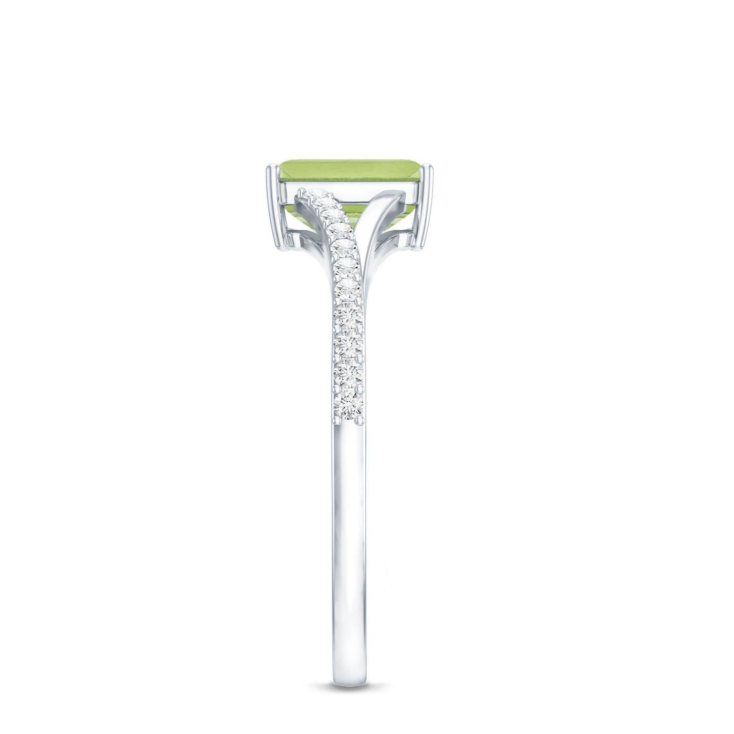 1.8 Carat Peridot Emerald Cut Engagement Ring with Diamond Split Shank