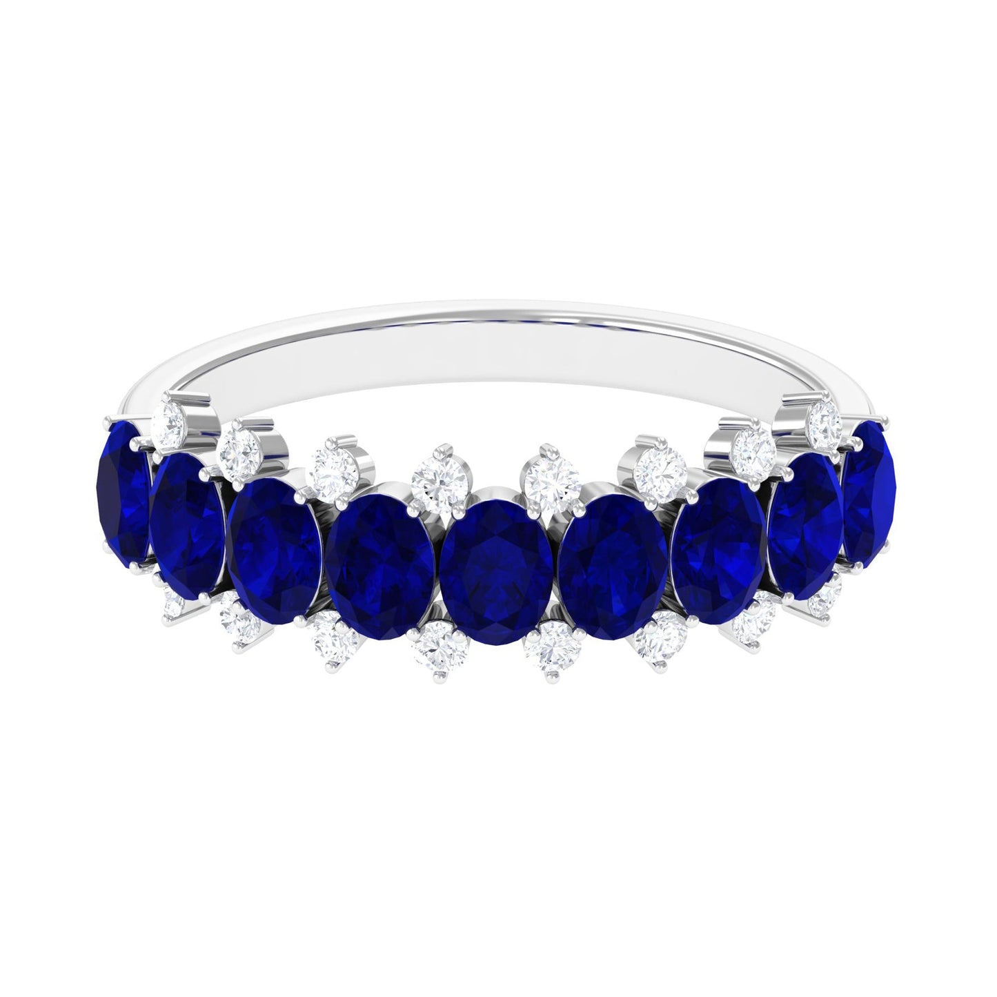 Natural Oval Blue Sapphire Half Eternity Band with Diamond