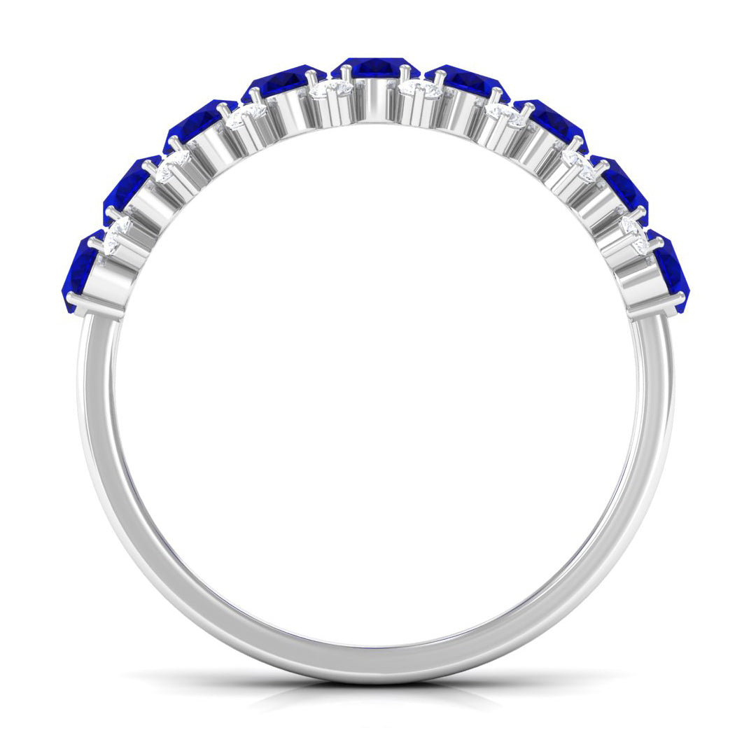 Natural Oval Blue Sapphire Half Eternity Band with Diamond