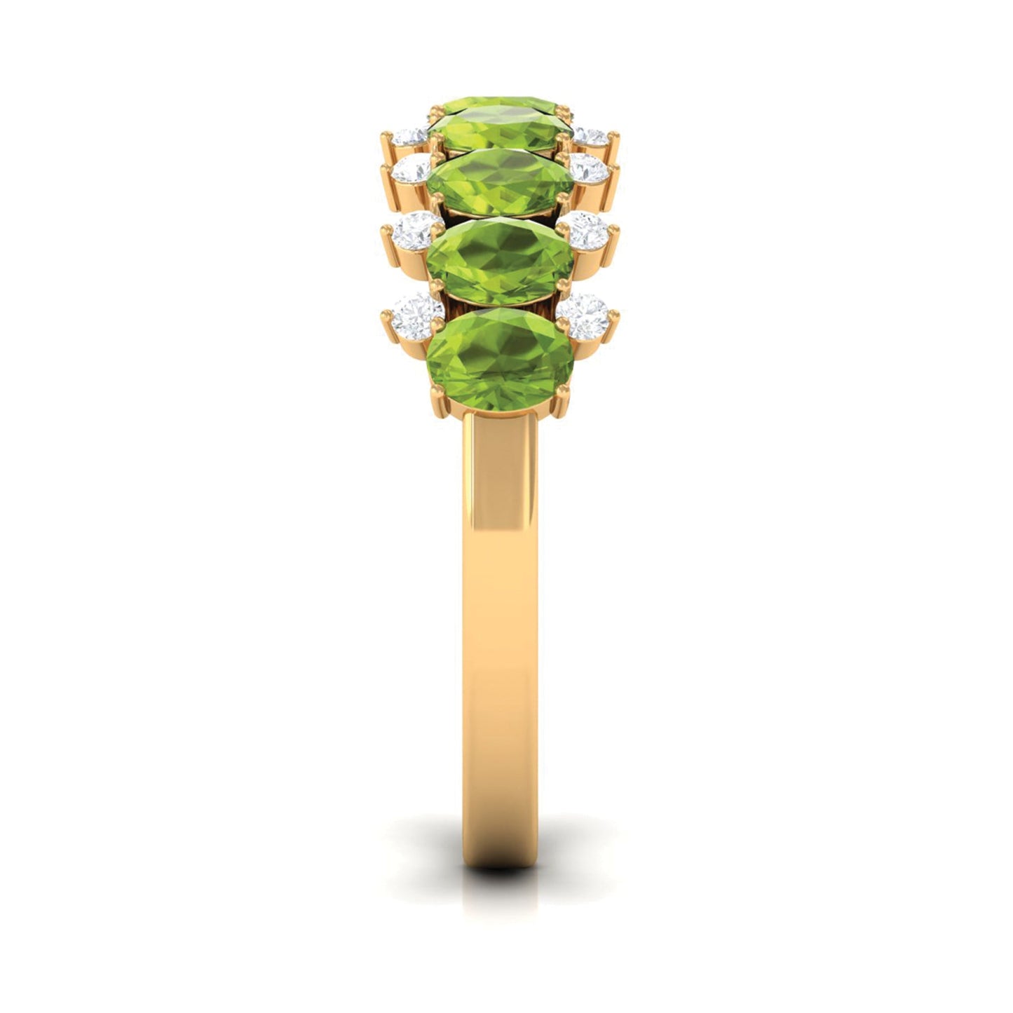 Oval Cut Peridot Half Eternity Ring with Diamond Stones