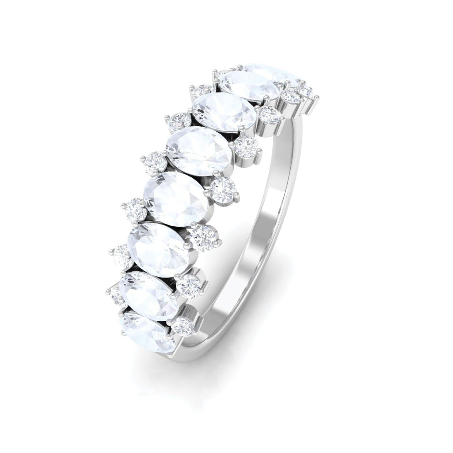 Genuine Moonstone and Diamond Half Eternity Ring