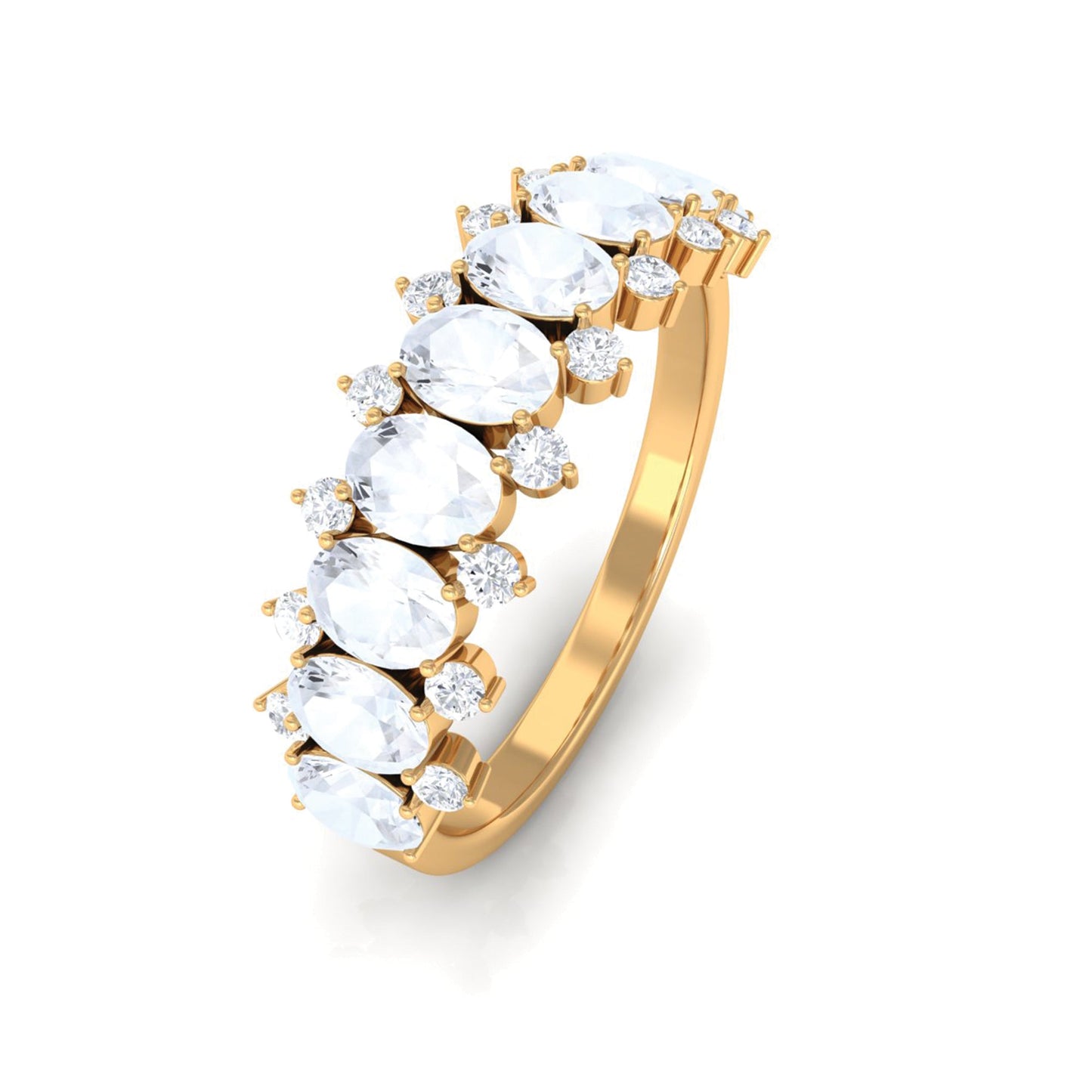 Genuine Moonstone and Diamond Half Eternity Ring