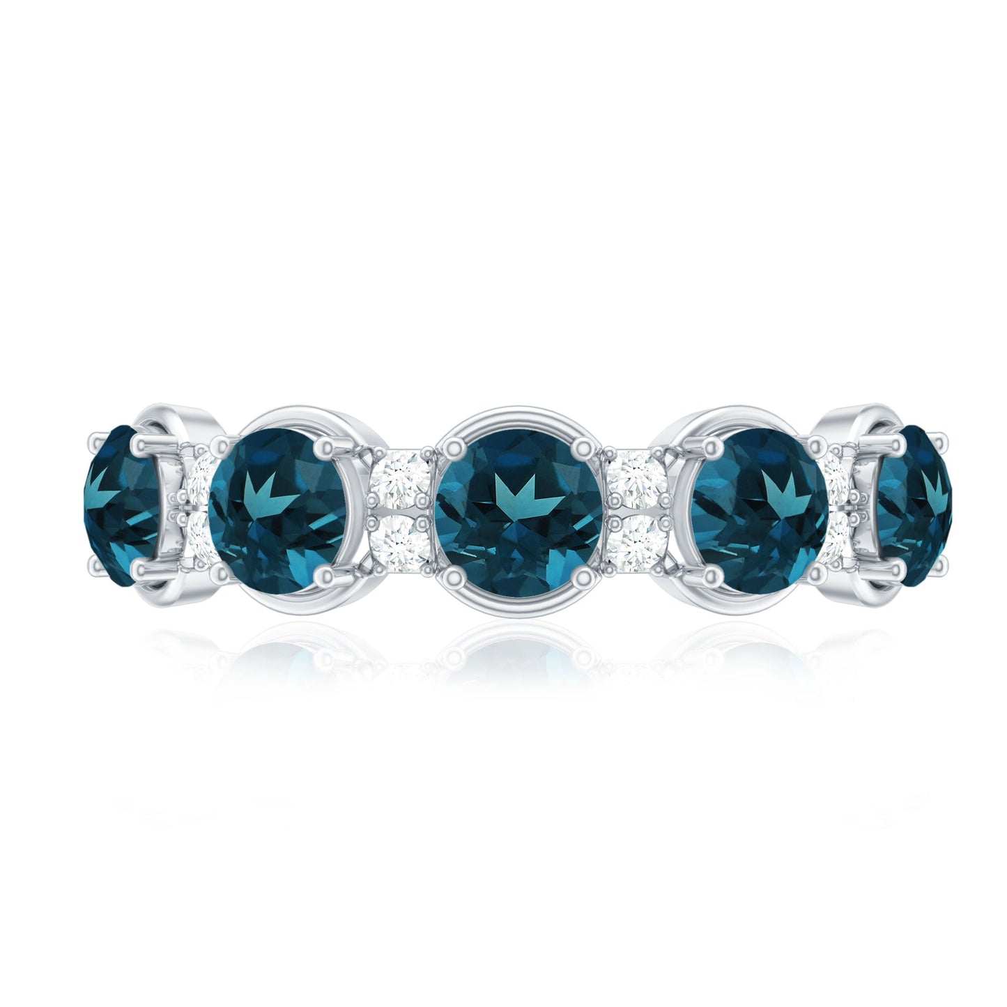 Round London Blue Topaz and Diamond Half Eternity Band