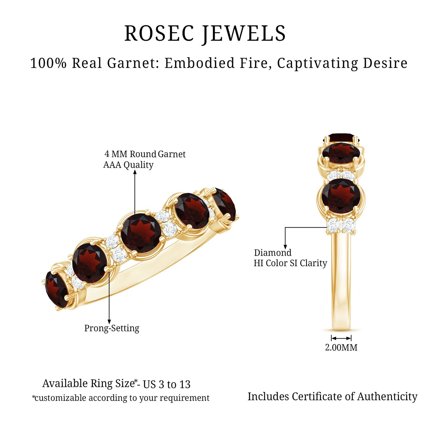 Certified Real Garnet Half Eternity Wedding Band with Diamond