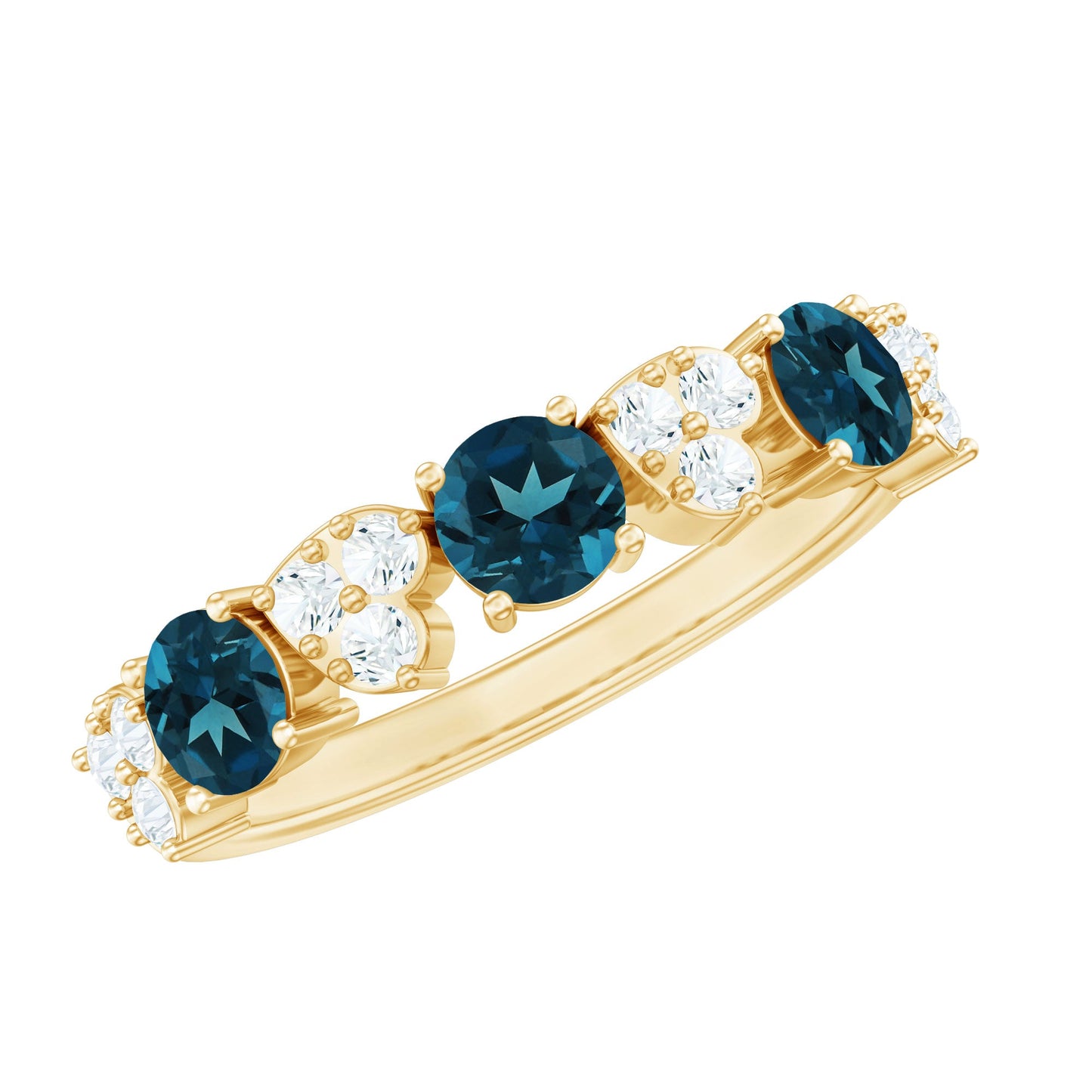 Natural London Blue Topaz Semi Eternity Ring with Diamond