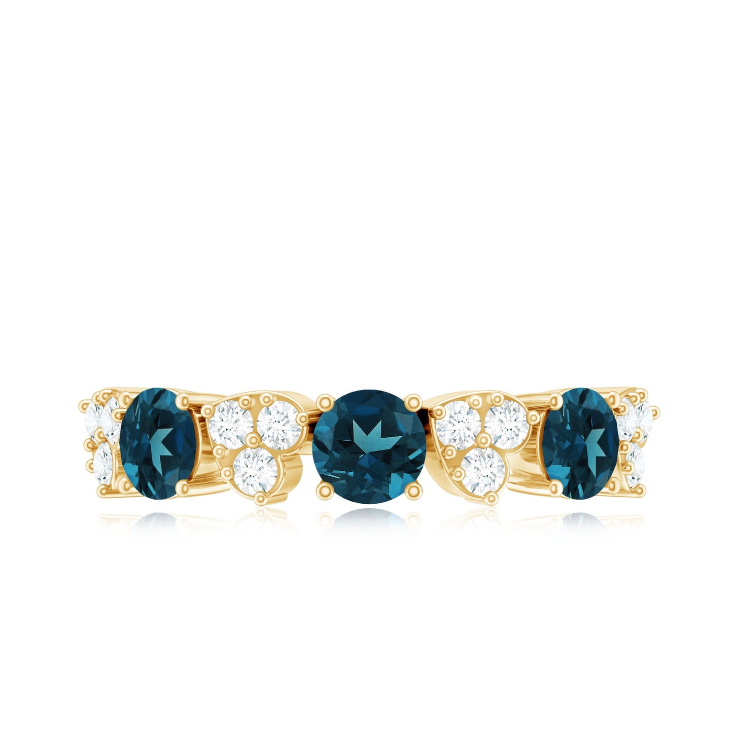 Natural London Blue Topaz Semi Eternity Ring with Diamond