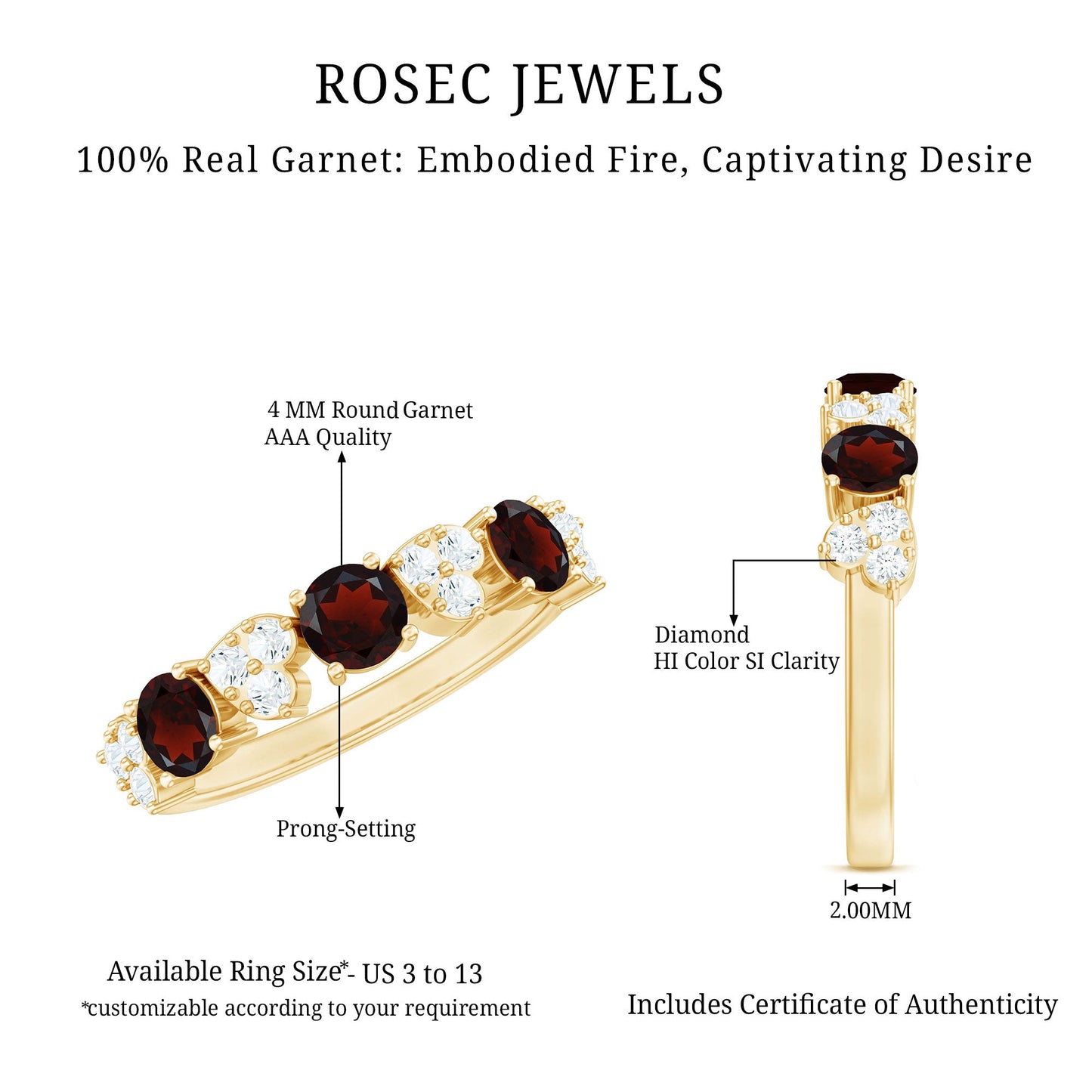 Certified Real Garnet Diamond Heart Eternity Ring for Anniversary