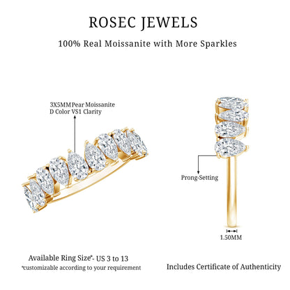 Pear Cut Moissanite Half Eternity Ring for Women