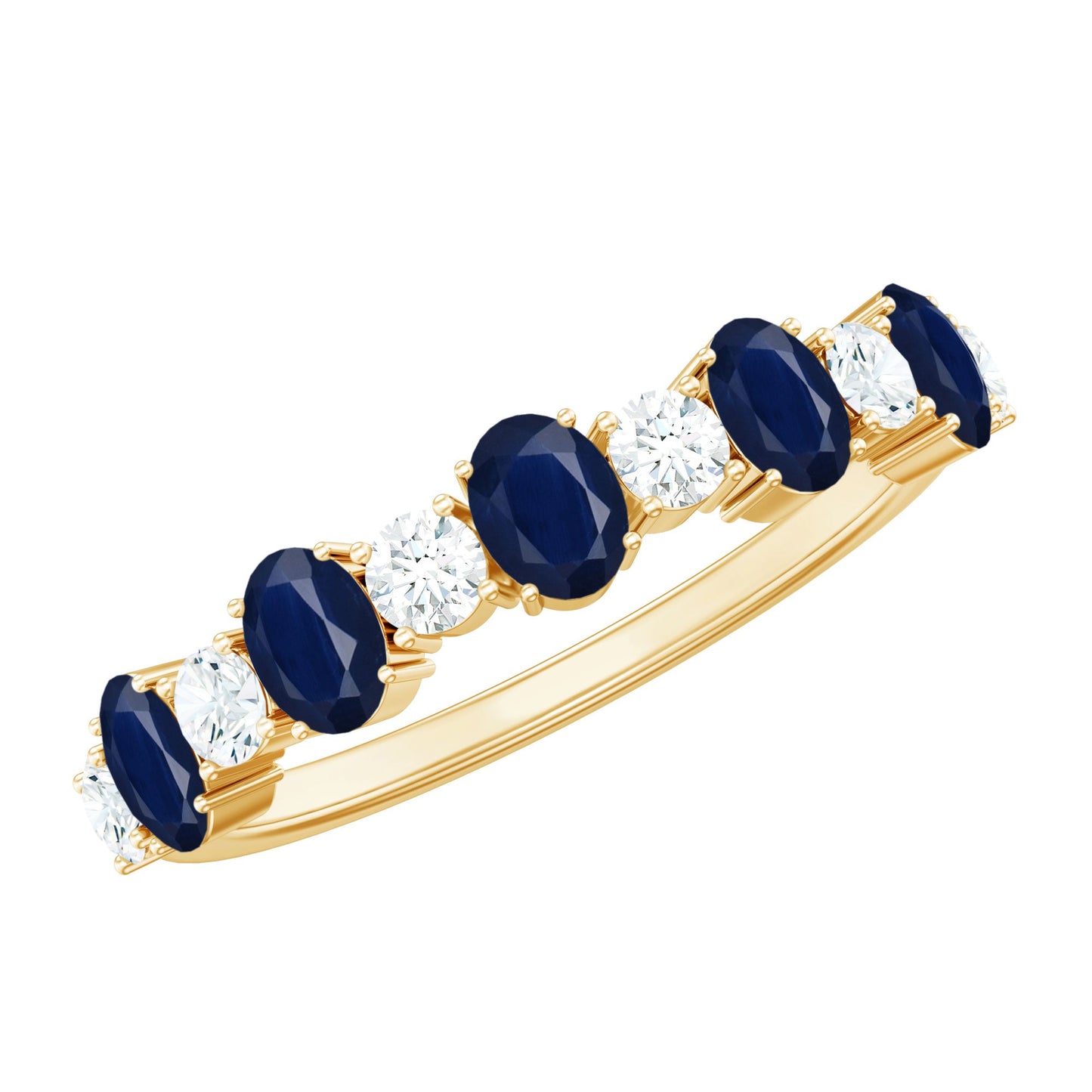 Natural Oval Blue Sapphire Diamond Half Eternity Ring for Women
