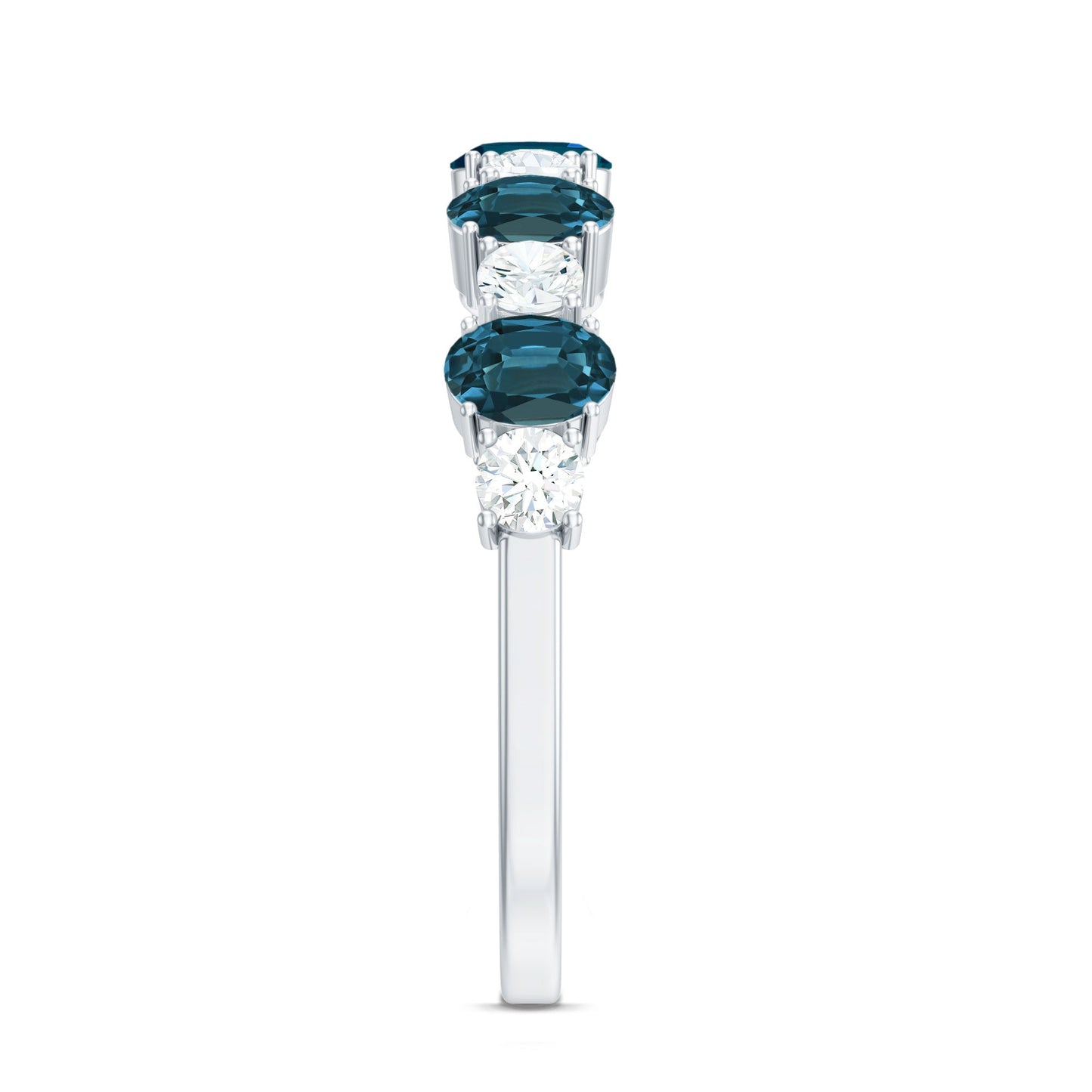 Oval London Blue Topaz Half Eternity Band Ring with Diamond