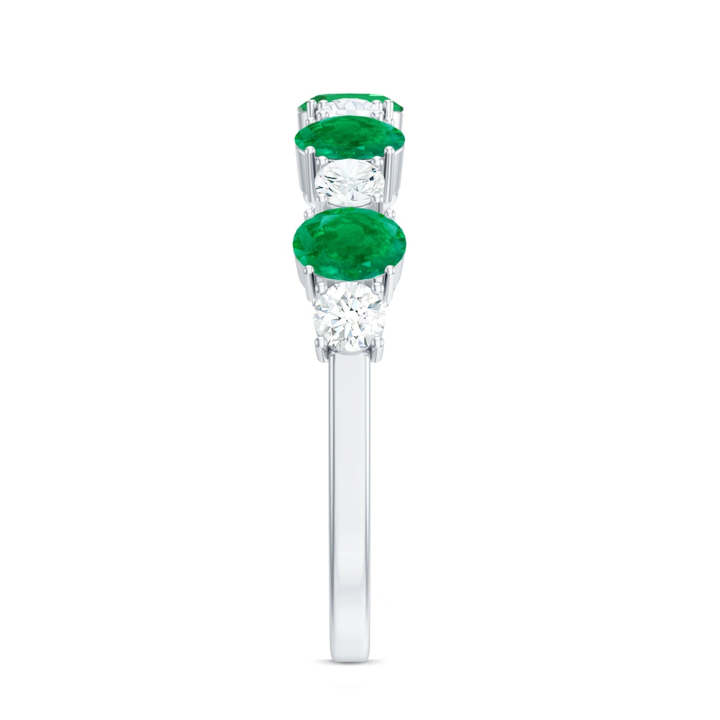 Oval Cut Emerald and Diamond Semi Eternity Ring