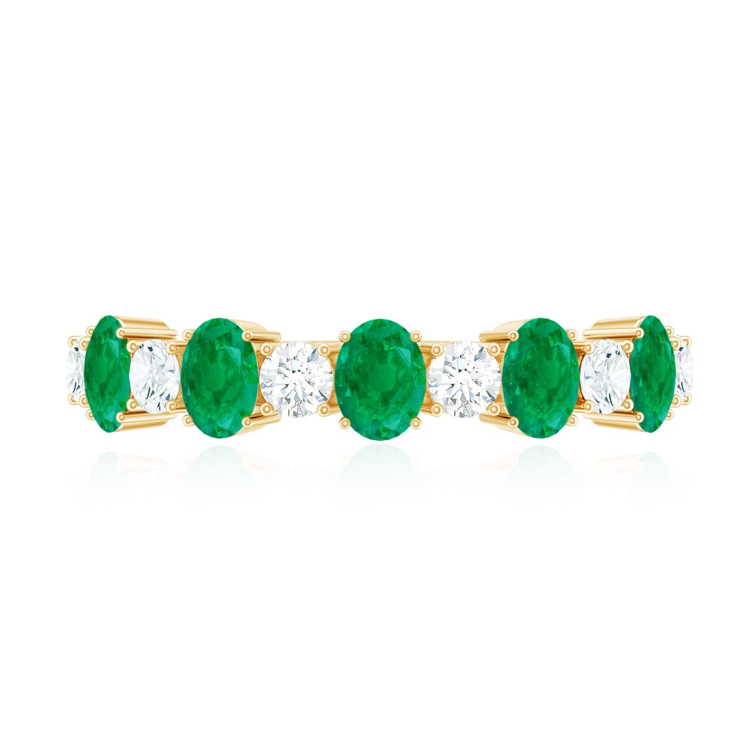 Oval Cut Emerald and Diamond Semi Eternity Ring