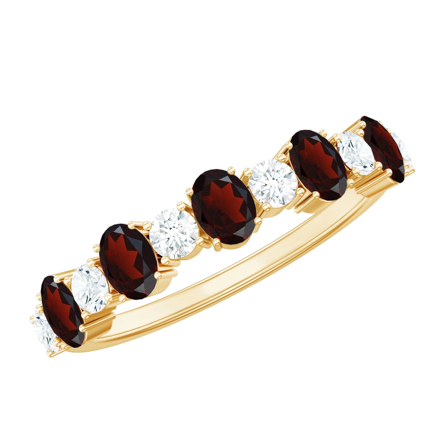 Certified Real Garnet Diamond Half Eternity Ring for Anniversary