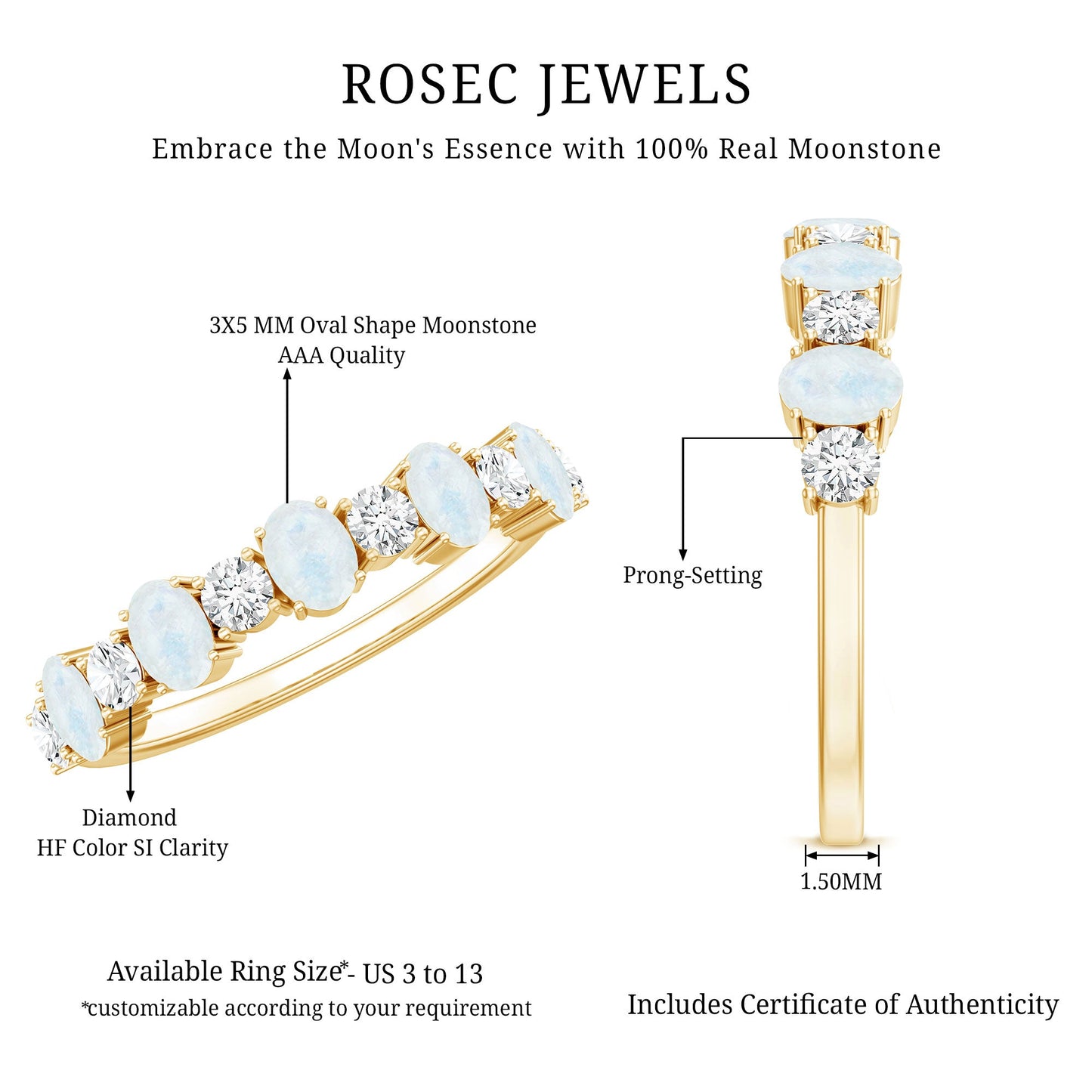 Alternate Moonstone and Diamond Semi Eternity Ring